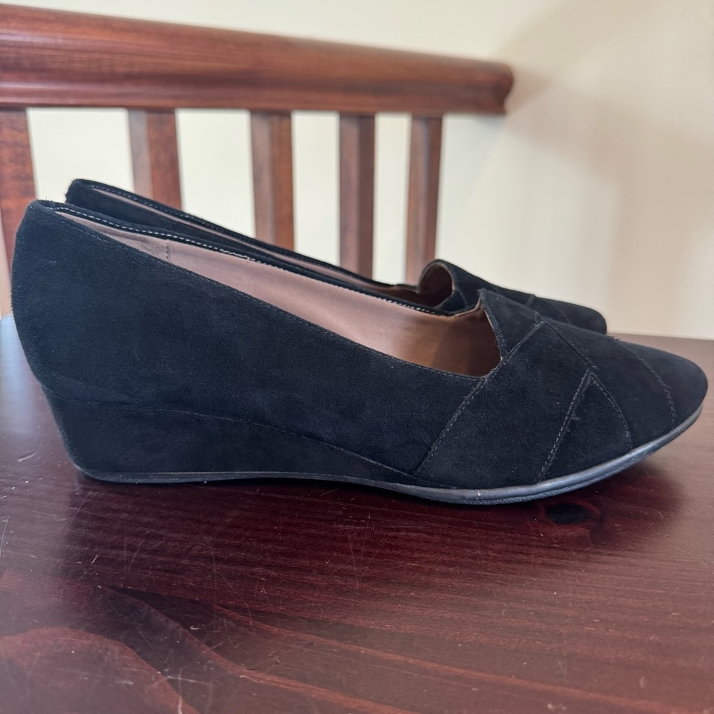Easy spirit, black suede feel braid, weave wedge slip on shoes size 9, excellent - Picture 7 of 12